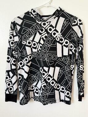 Adidas Youth Kids Long Sleeve Hooded Shirt All Over Design Sz Medium